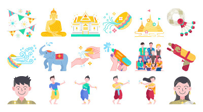 泰国泼水节平面图标设计