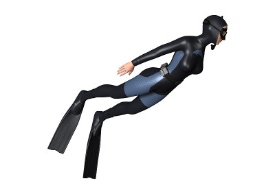 3D插图女潜水员在白色