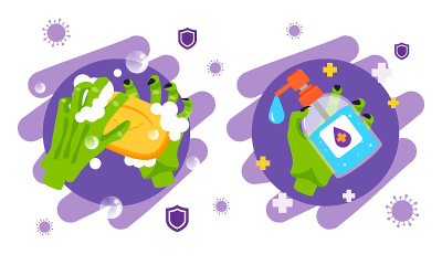 Halloween Hand wash vector set. Zombie hands with 