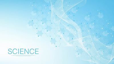 医学、科学、技术、化学的科学分子背景。带有DNA分子的科学模板墙纸或横幅。动态波流DNA。分子的矢量