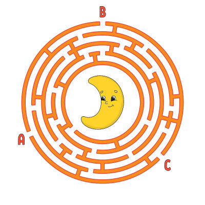 圆迷宫。游戏对孩子。对儿童拼图。圆的迷宫难题。颜色向量插图。找到正确的道路。教育工作表。