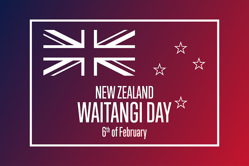 Waitangi一天。新西兰，二月六日。节日的概念。模板的背景，旗帜，卡片，海报与文字题词。向量EP