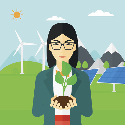 女人拿着植物