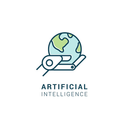 机器人、bots、androids、人工智能和未来科技的矢量色标志，以线性风格呈现。每股收益10