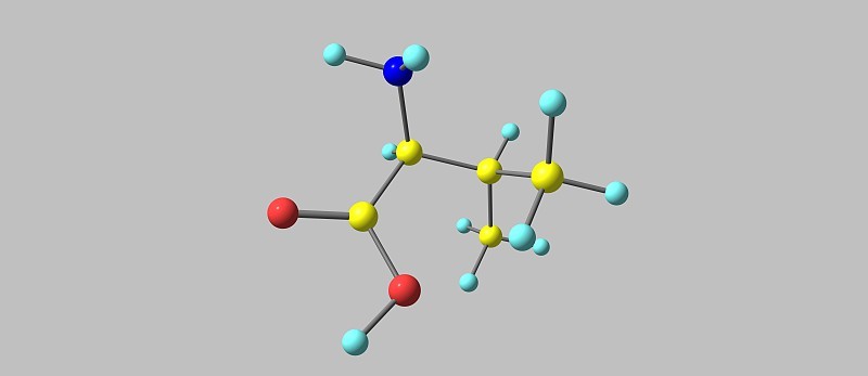灰色上分离的缬氨酸分子结构
