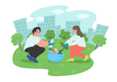 年轻人做清洁城市公园的志愿者