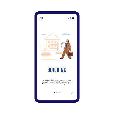 建筑和设计局登载页面，矢量插图。