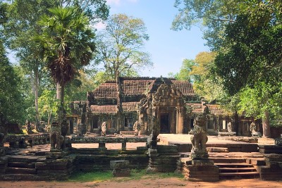 Banteay Kdei寺庙的正面和前院，位于柬埔寨暹粒附近的吴哥窟遗址。