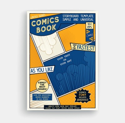 漫画书页面模板。经典故事板的艺术品。漫画杂志封面。矢量图形