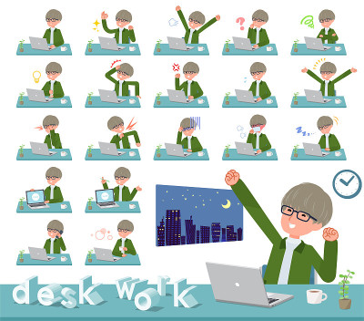 flat type green Coach jacket man_desk work