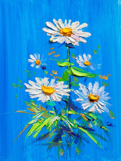 雏菊花油画