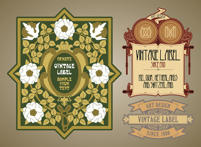 vector vintage items:标签Art Nouveau