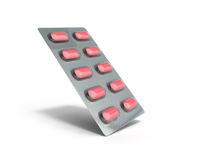 药丸包装泡罩3D插图上的白色