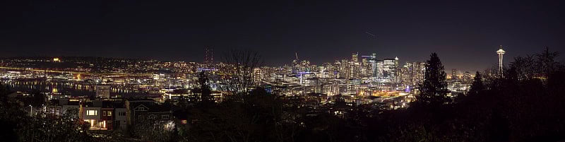 西雅图夜全景城市从安妮皇后山