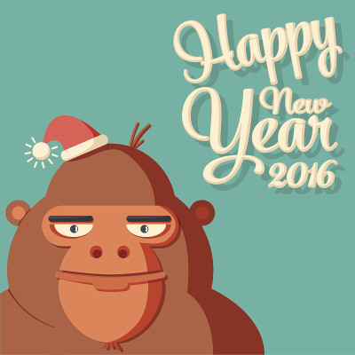New year card with symbol - monkey and caligraphy 