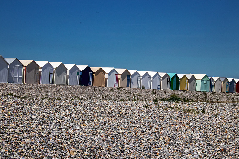 Cayeux-sur-mer。海滩cabins。Picardy。Sum。Hauts-de-Franc