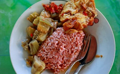传统的爪哇食物包括红米饭、茄子和鸡蛋
