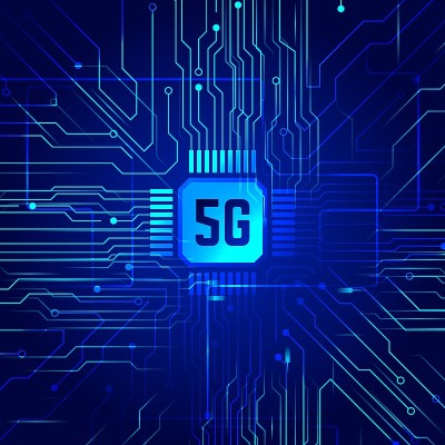 5 g技术。高科技蓝色背景纹理。