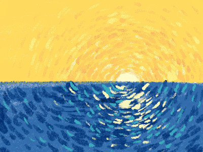 抽象日落和海洋插图