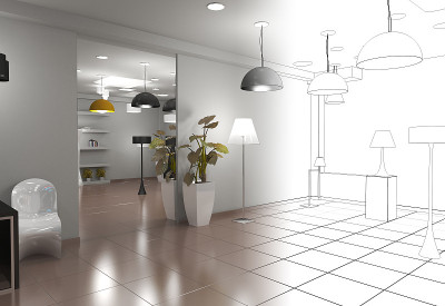 室内，展厅，3D插图