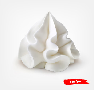 白色背景上的鲜奶油。3d现实的酸奶油矢量插图。
