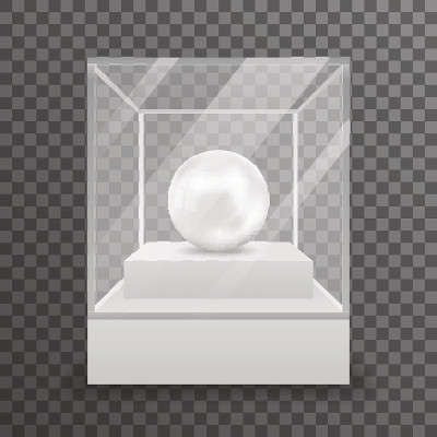 玻璃盒隔离3d逼真的商店模型透明的背景设计矢量插图