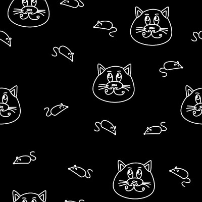 极简主义风格的猫和老鼠的黑色矢量无缝图案