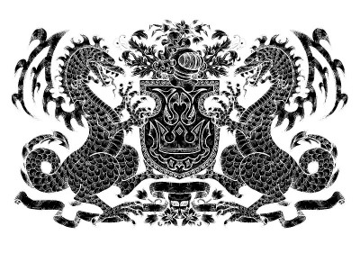 纹章与黑色剪影龙持有盾牌上的白色。