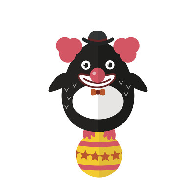 企鹅小丑矢量动物角色插图。