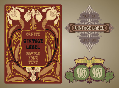 vector vintage items:标签Art Nouveau