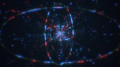 飞入抽象的椭圆形数字技术隧道。三维渲染