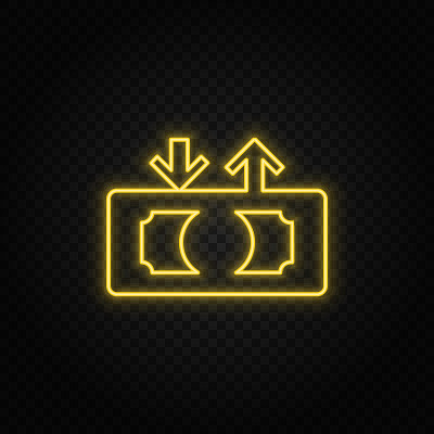 Yellow neon icon cashing, cash, out, money.Transpa
