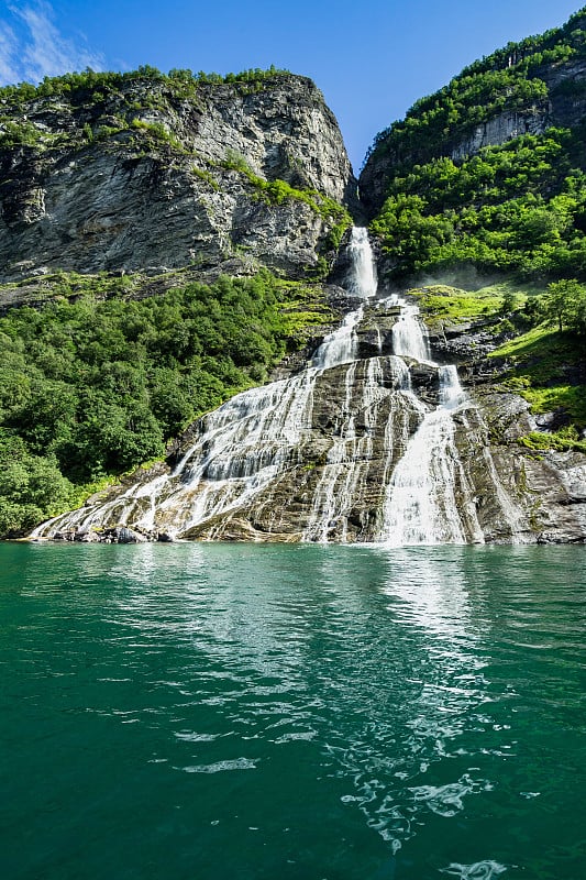 Friar(或Suitor)瀑布的特写，Geirangerfjord, Sunnmore, More