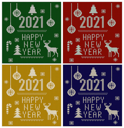 2021针织字体，元素和边界的圣诞节，2021年新年或冬季设计。丑陋的毛衣样式。斯堪的纳维亚图案的毛