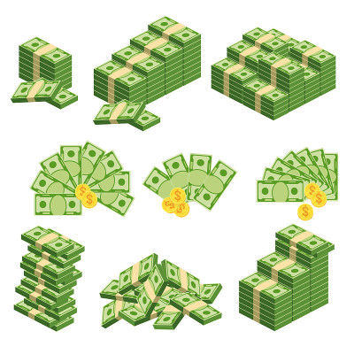 一大捆的纸币。1 .装满现金。把钱存在银行里。