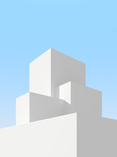 抽象建筑背景的3D插图，简约建筑海报。