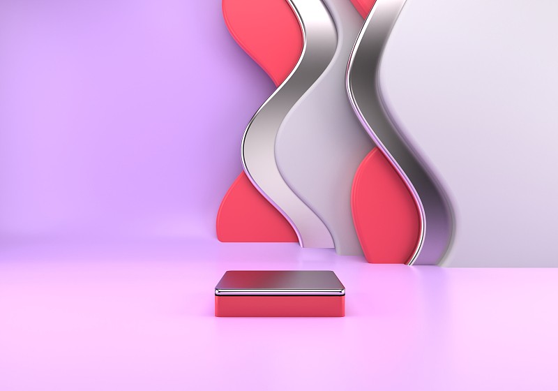 讲台用于产品展示。摘要波背景。3d渲染-插图。