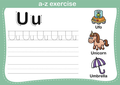 字母a-z练习与卡通词汇插图