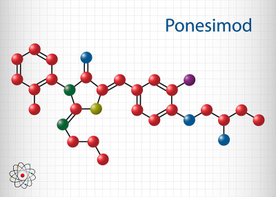 Ponesimod，实验性抗炎药物分子。多发性硬化症和银屑病的治疗。笼子里的一张纸