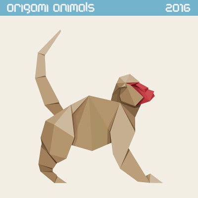 折纸的猴子。矢量简单的平面插图。新2016年