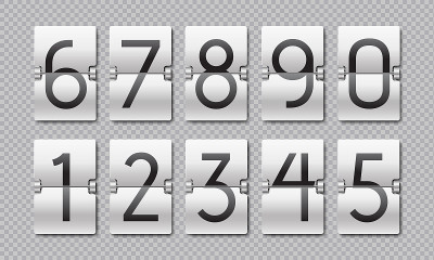 倒计时的数字。翻转时钟计数器，时间元素的数字计分板和模拟计时器。矢量倒计时剩余时间横幅