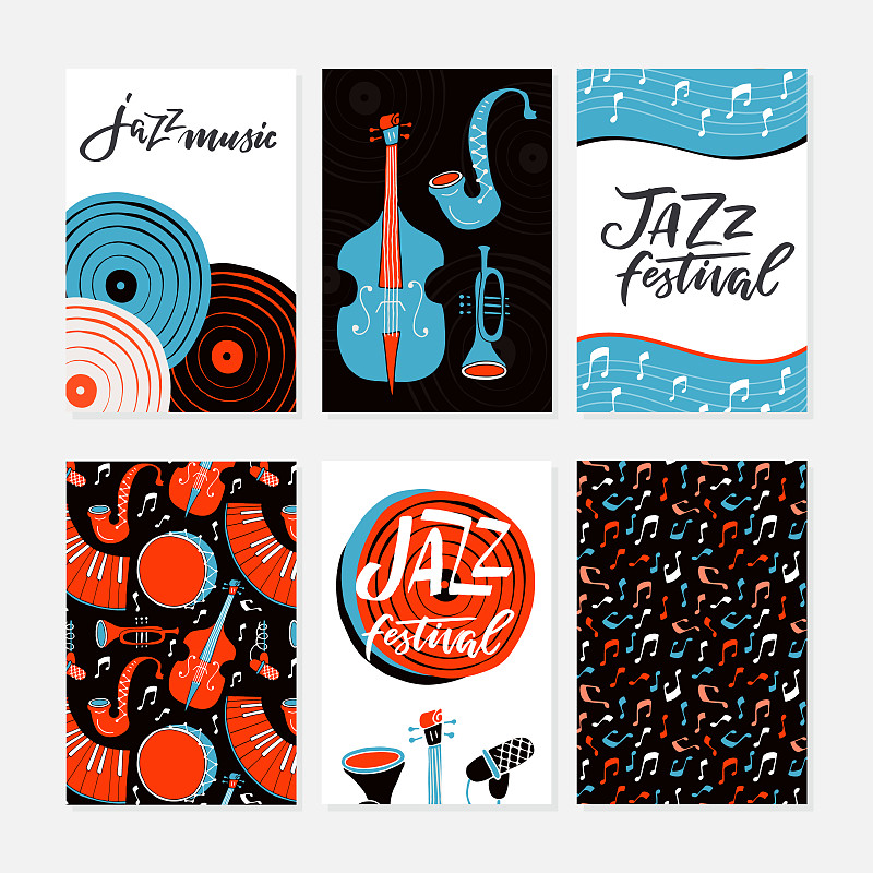 Jazz festival posters, flyers, banners, greeting c