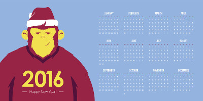 设计插图概念日历2016年与符号猴子。