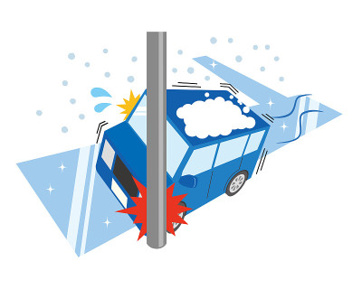 因路面结冰而发生事故的汽车