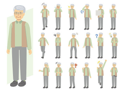 高级男子插图设置在绿色衣服