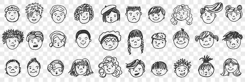 Portraits hand drawn doodle set