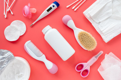 Composition with baby accessories and cosmetics fo