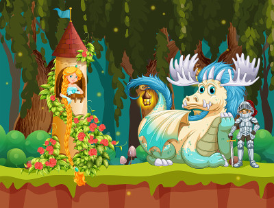Beautiful princess in forest castle scene