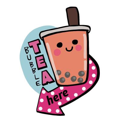 泡泡茶这里标志复古风格卡通矢量插图