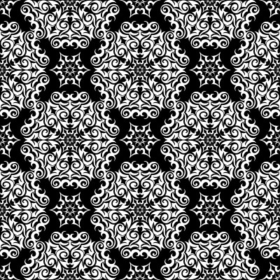 Black floral pattern on white seamless background
